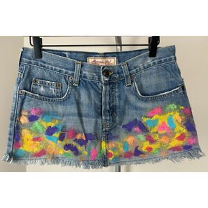 Abercrombie Distressed Denim Micro Mini Skirt Low Rise Raw Hem Y2K Custom Sz 2
